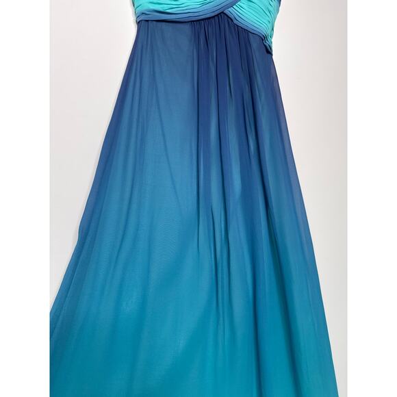 2000s BCBG Max Azria Teal Blue Ombre One-Shoulder Chiffon Evening Gown – Size 0 - Picture 7 of 12